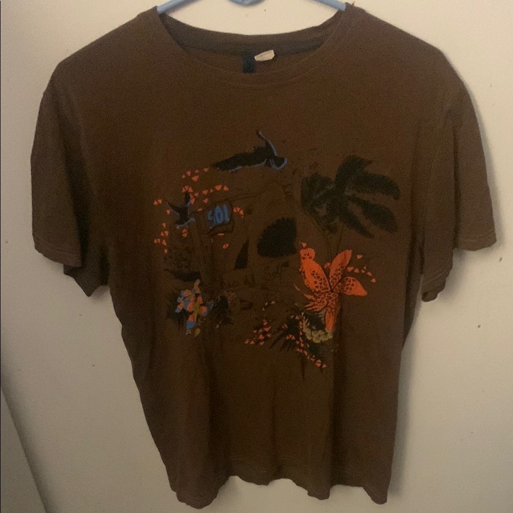 Gorgeous Bahia Del Sol H and M Divided Brown Crew T-Shirt 100% Soft Cotton SZ L